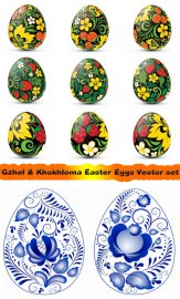         | Gzhel & Khokhloma Easter Eggs in Vector