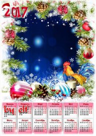  Календарь рамка на 2017 год с символом года петухом - Новый год спешит во все дома