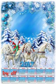 Праздничный календарь на 2017 год с рамкой для фотошопа - Снежный, снежный  ...