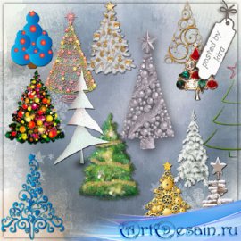 Клипарт - Разнообразные новогодние и зимние елки