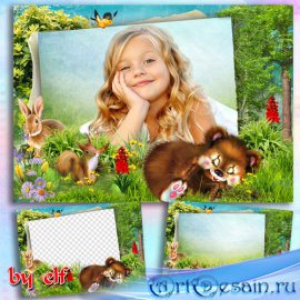 Рамка для детских фото - На лесной опушке собрались зверушки