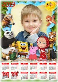Детский календарь на 2019 год с рамкой для фото - Мои любимые мультфильмы