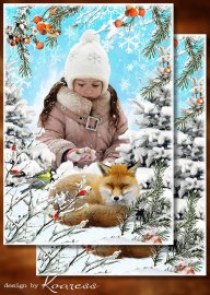 Зимняя детская фоторамка-коллаж для фотошопа - Зимний лес похож на сказку