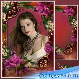 Цветочная рамка для фото с роскошными розами - Нежный пурпур