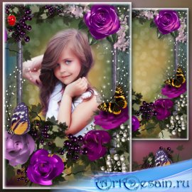 Цветочная рамка для фото - Пурпурные розы
