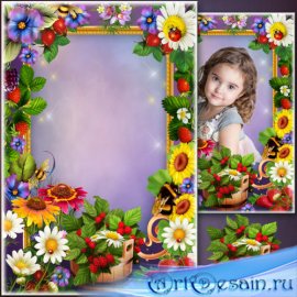 Летняя цветочная рамка для оформления фото - Ягодки - цветочки